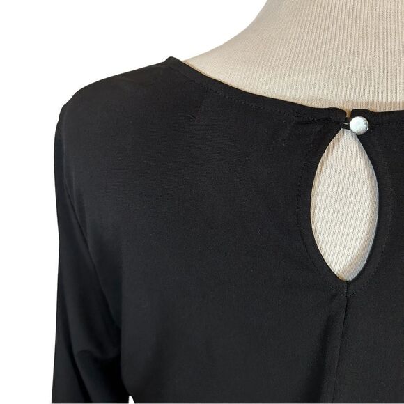 Liz Claiborne Career Black Orange Floral Long Sleeve Crew Neck top Blouse - Picture 6 of 7